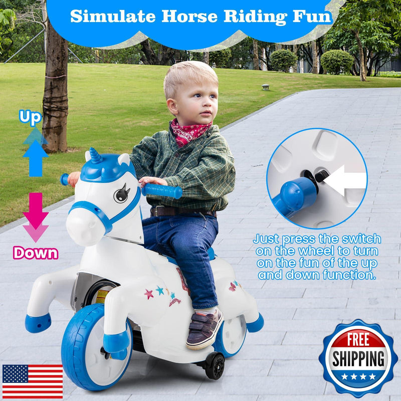 2-in-1 6V Battery Powered Ride-On Motorcycle and Unicorn Horse Magic Cars 2