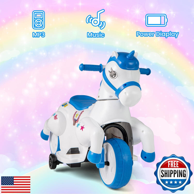 2-in-1 6V Battery Powered Ride-On Motorcycle and Unicorn Horse Magic Cars 4