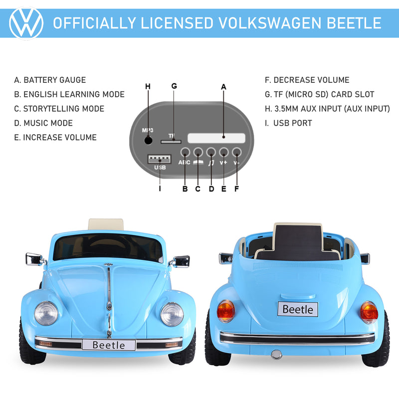 Kids Volkswagen Beetle Ride-On Car Toy with Extra Wide Tires for Outdoor Use Magic Cars 3