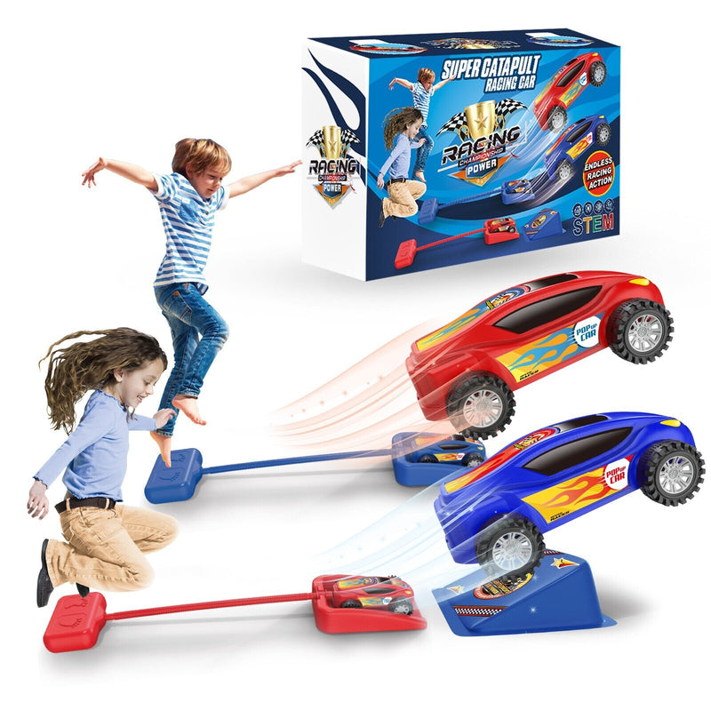 Outdoor Kids Launch Rocket with 2 Pneumatic Foot-Powered Cars Playset Magic Cars 2