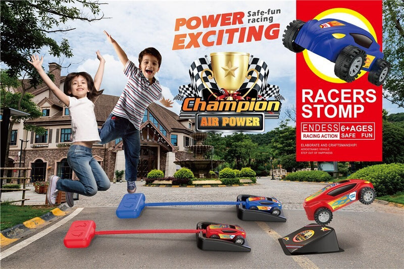 Outdoor Kids Launch Rocket with 2 Pneumatic Foot-Powered Cars Playset Magic Cars 3