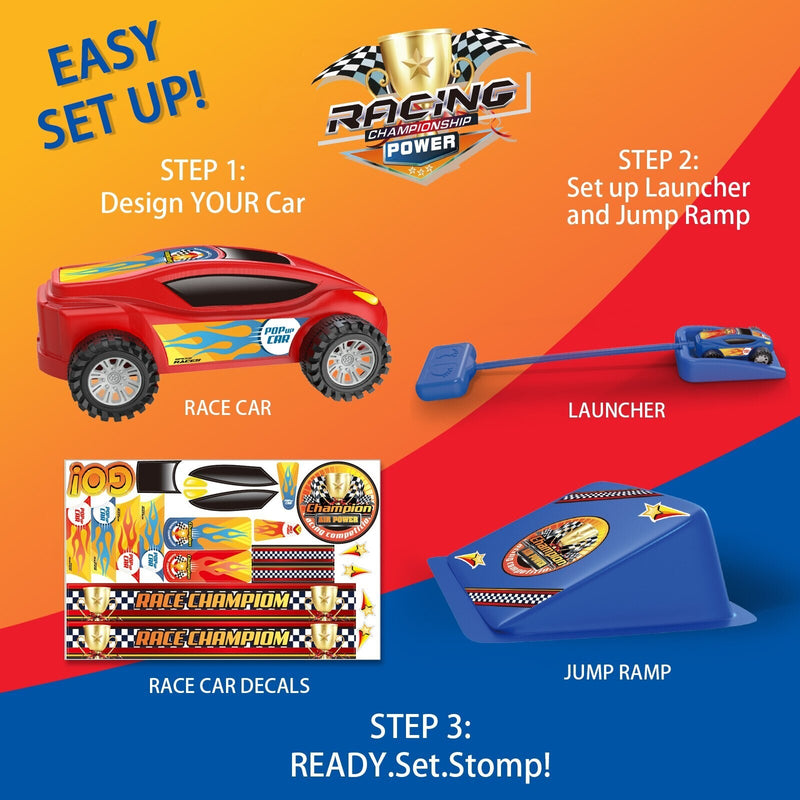 Outdoor Kids Launch Rocket with 2 Pneumatic Foot-Powered Cars Playset Magic Cars 6