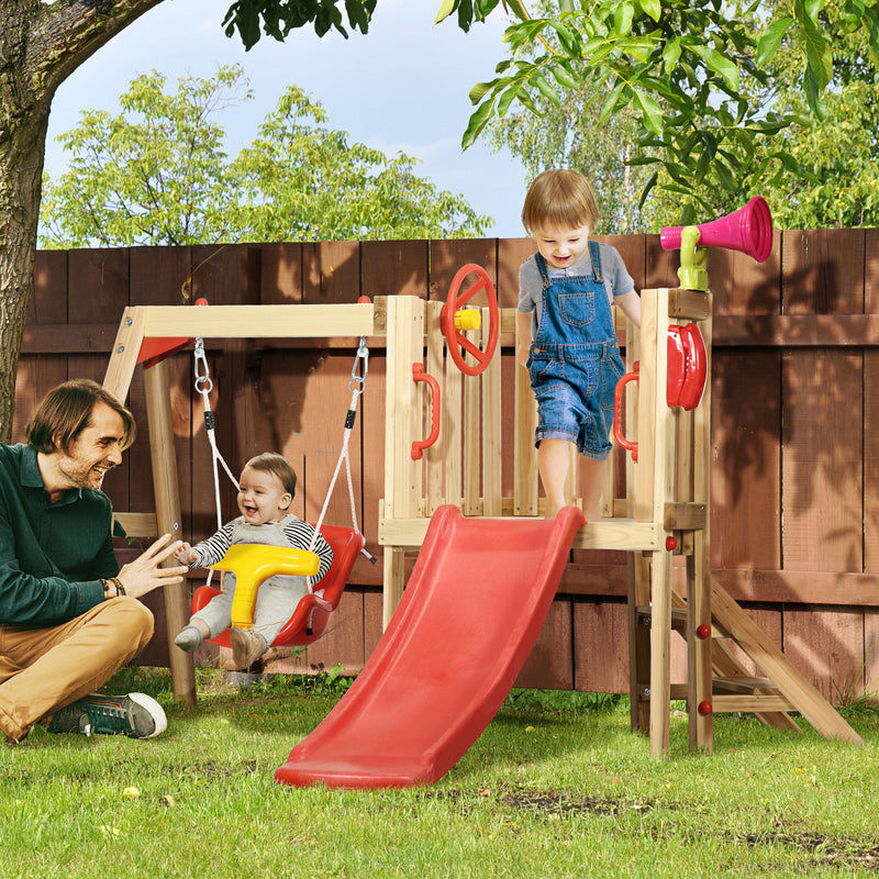 4-in-1 Wooden Outdoor Swing Set with Toddler Baby Swing Seat Magic Cars 10
