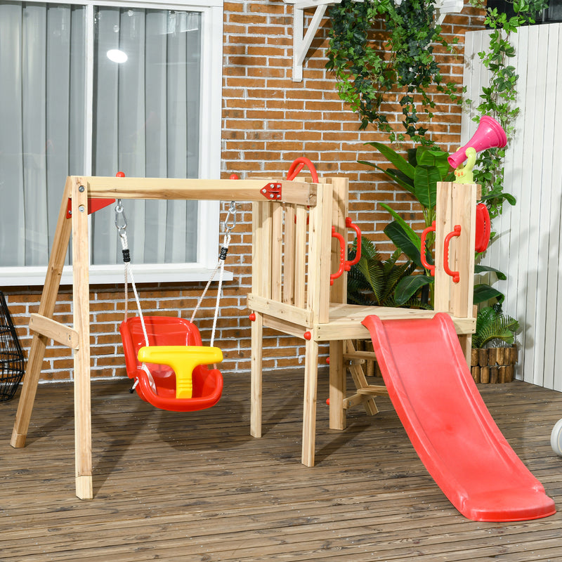 4-in-1 Wooden Outdoor Swing Set with Toddler Baby Swing Seat Magic Cars 1