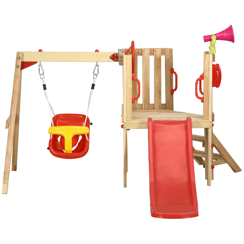 4-in-1 Wooden Outdoor Swing Set with Toddler Baby Swing Seat Magic Cars 2