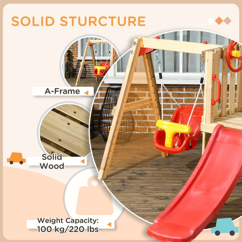 4-in-1 Wooden Outdoor Swing Set with Toddler Baby Swing Seat Magic Cars 7