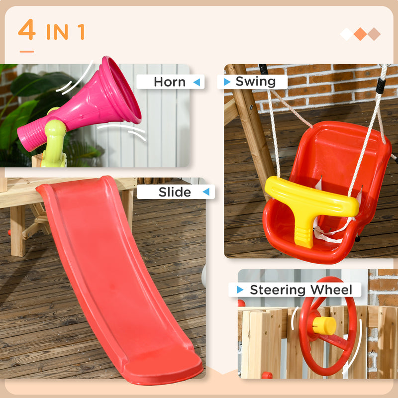 4-in-1 Wooden Outdoor Swing Set with Toddler Baby Swing Seat Magic Cars 8