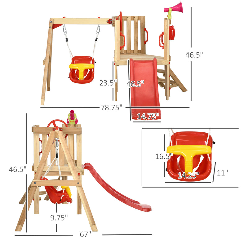 4-in-1 Wooden Outdoor Swing Set with Toddler Baby Swing Seat Magic Cars 9