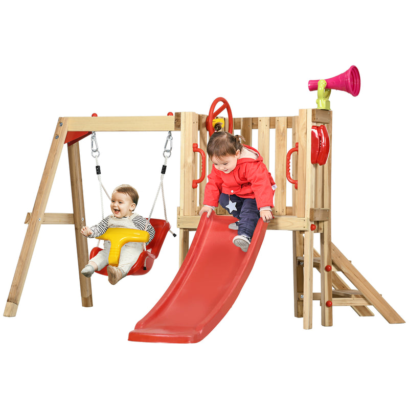 4-in-1 Wooden Outdoor Swing Set with Toddler Baby Swing Seat Magic Cars Variant 0