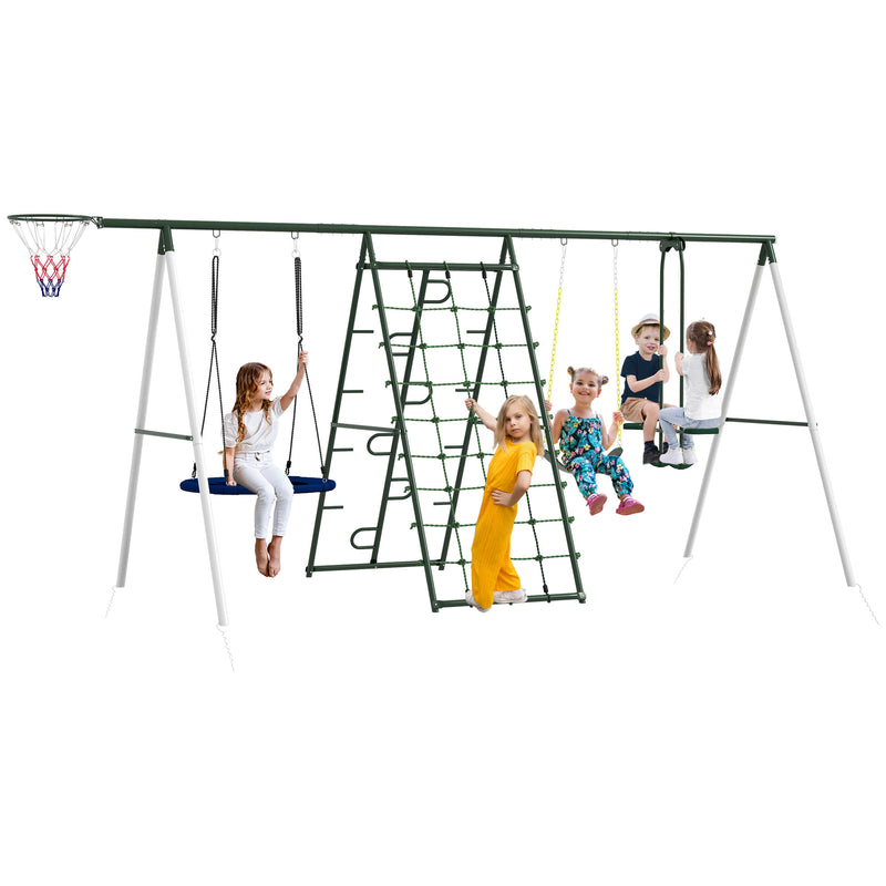 528 lbs Capacity Heavy-Duty 5-in-1 Backyard Swing Set with A-Frame Stand Magic Cars 0