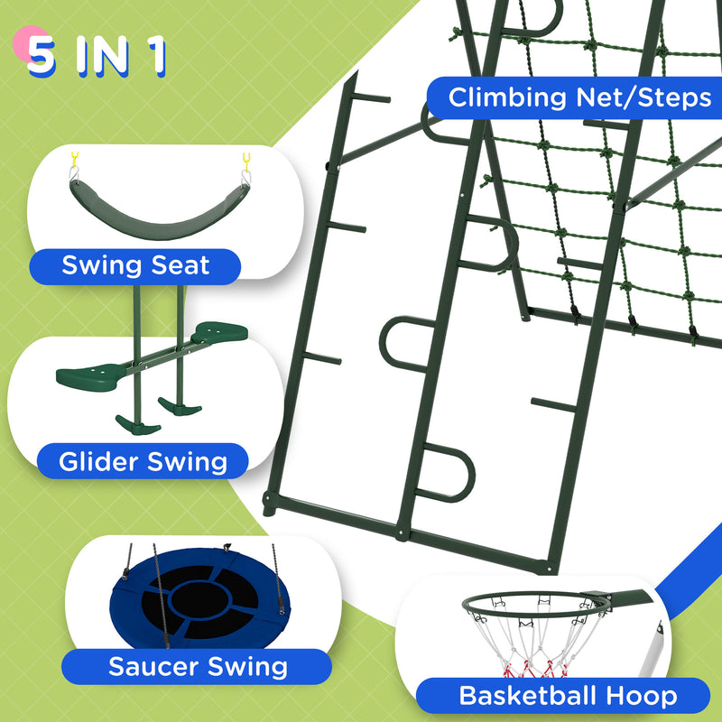 528 lbs Capacity Heavy-Duty 5-in-1 Backyard Swing Set with A-Frame Stand Magic Cars 4