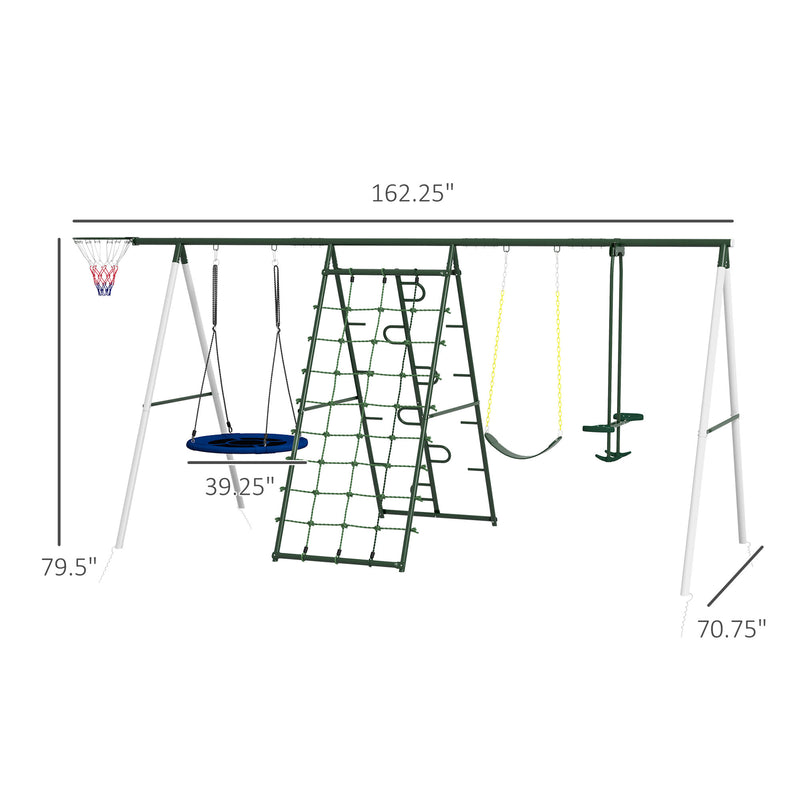 528 lbs Capacity Heavy-Duty 5-in-1 Backyard Swing Set with A-Frame Stand Magic Cars 6