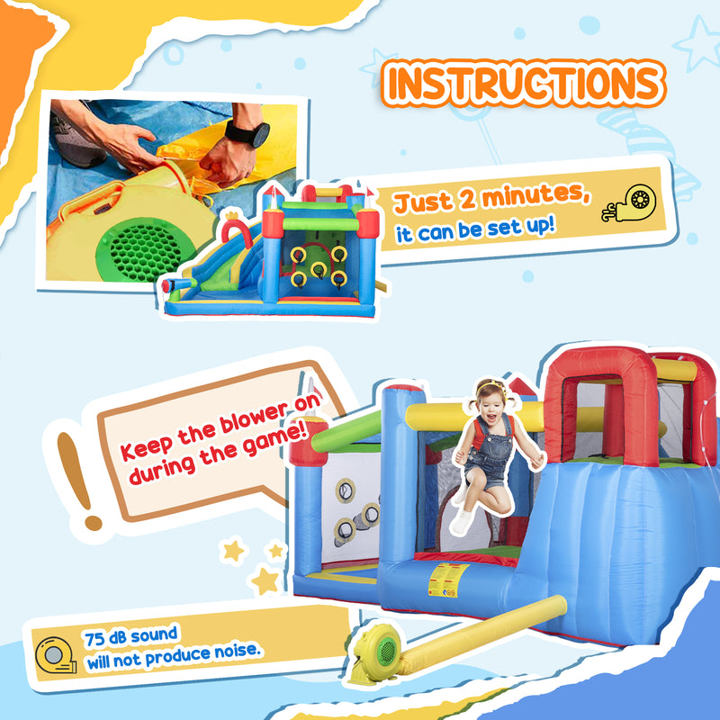 6-in-1 Inflatable Bounce House with Slide, Climbing Wall, and Water Cannon Magic Cars 2