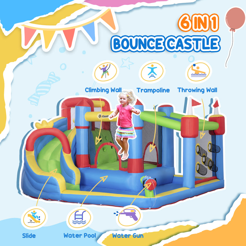 6-in-1 Inflatable Bounce House with Slide, Climbing Wall, and Water Cannon Magic Cars 5