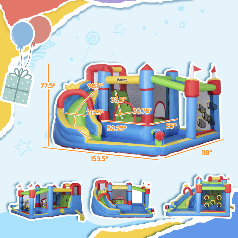 6-in-1 Inflatable Bounce House with Slide, Climbing Wall, and Water Cannon Magic Cars 6