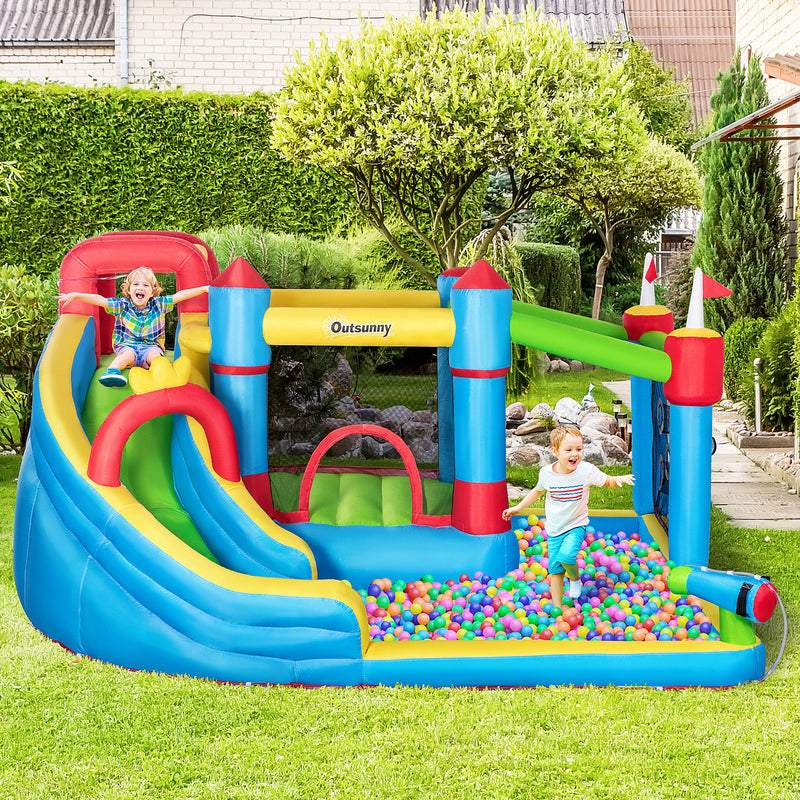 6-in-1 Inflatable Bounce House with Slide, Climbing Wall, and Water Cannon Magic Cars 7