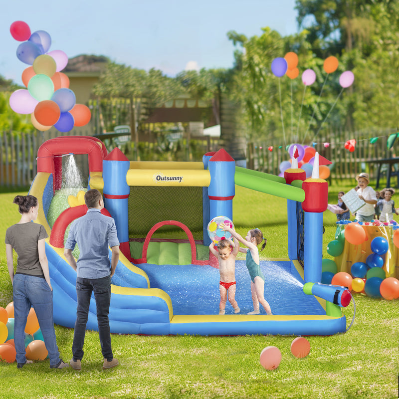 6-in-1 Inflatable Bounce House with Slide, Climbing Wall, and Water Cannon Magic Cars 8
