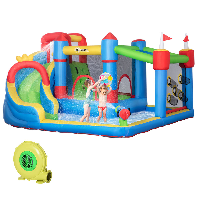 6-in-1 Inflatable Bounce House with Slide, Climbing Wall, and Water Cannon Magic Cars Variant 0