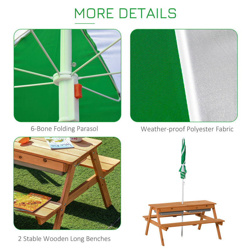 Kids Picnic Table with Umbrella and Built-in Sand and Water Play Table Magic Cars 2