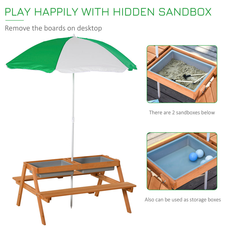 Kids Picnic Table with Umbrella and Built-in Sand and Water Play Table Magic Cars 3