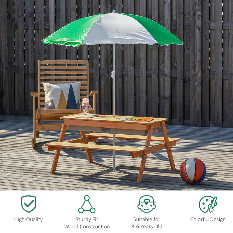 Kids Picnic Table with Umbrella and Built-in Sand and Water Play Table Magic Cars 5