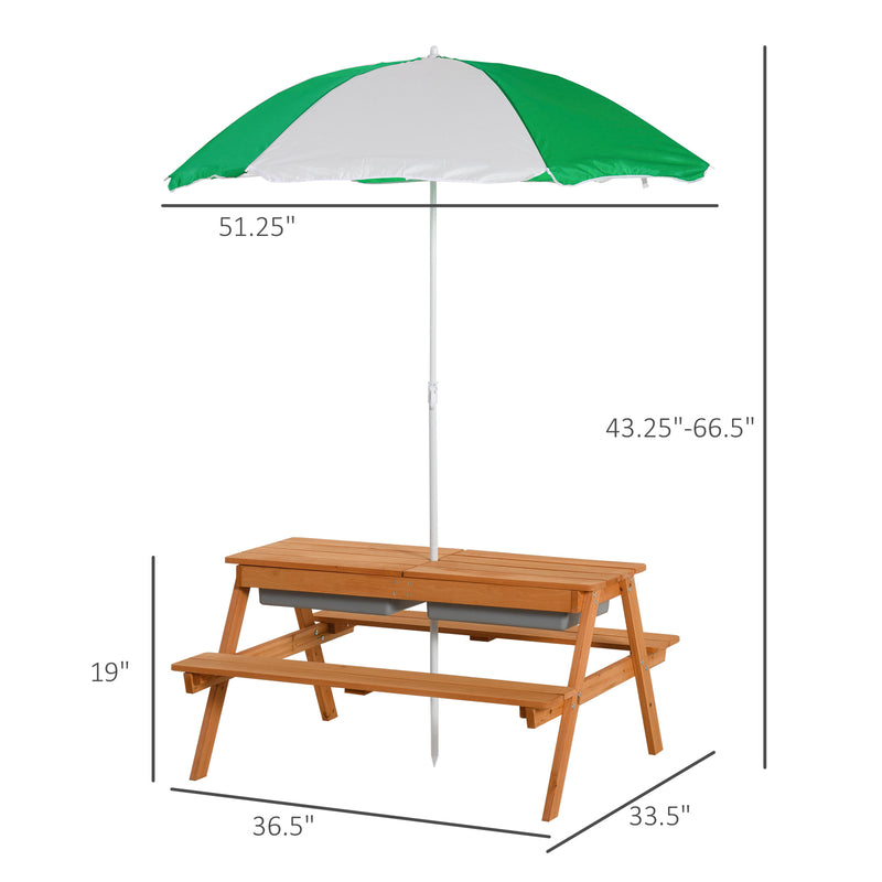 Kids Picnic Table with Umbrella and Built-in Sand and Water Play Table Magic Cars 6