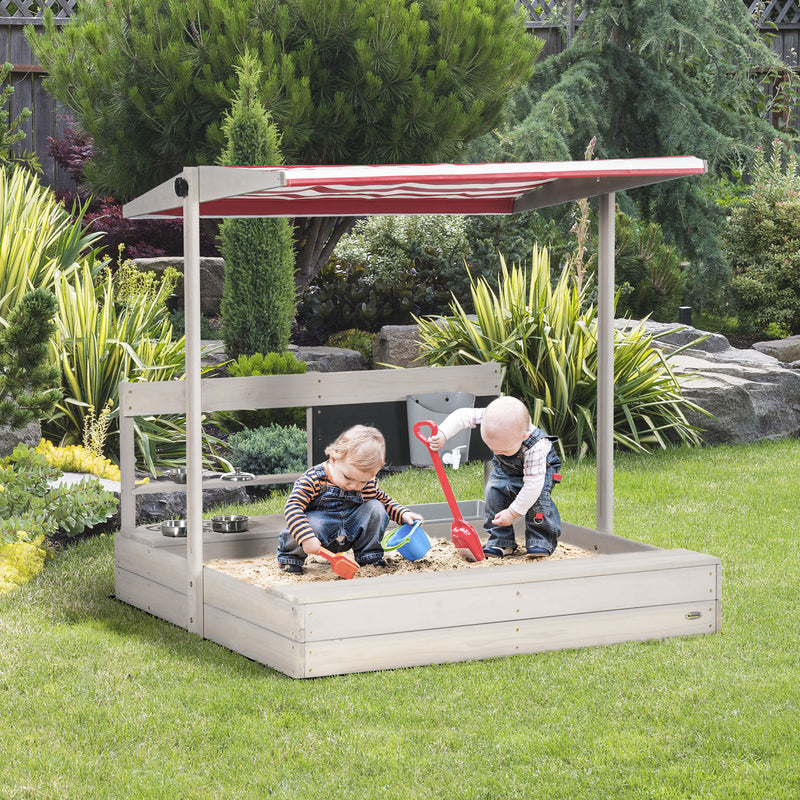 Adjustable Wooden Kids Sandbox with Canopy and Play Kit for Backyard Magic Cars 1
