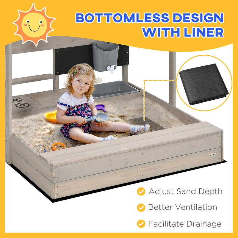 Adjustable Wooden Kids Sandbox with Canopy and Play Kit for Backyard Magic Cars 6