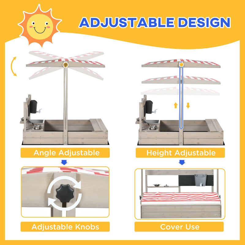 Adjustable Wooden Kids Sandbox with Canopy and Play Kit for Backyard Magic Cars 8