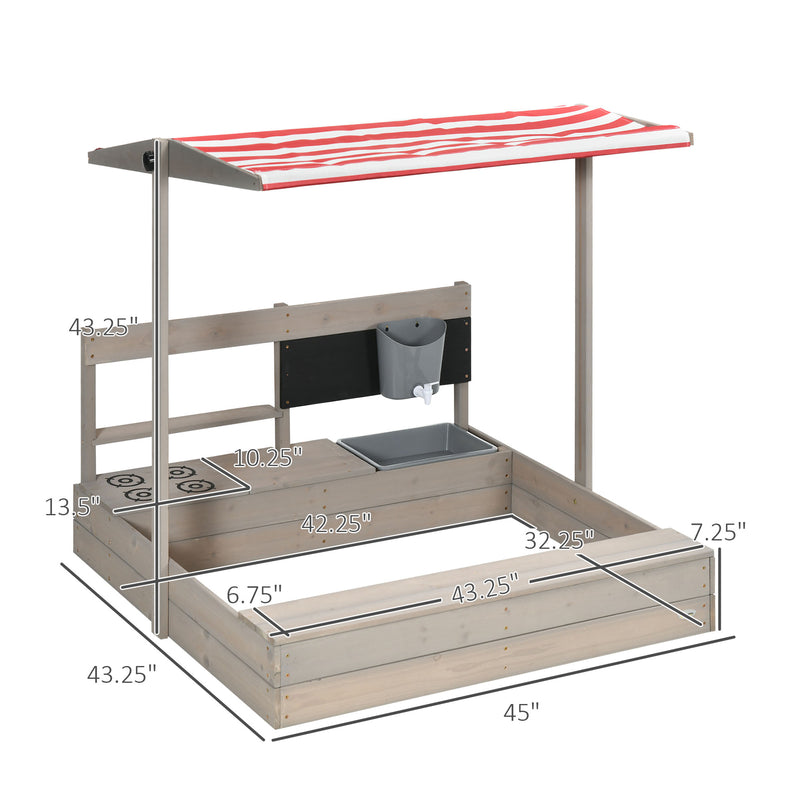 Adjustable Wooden Kids Sandbox with Canopy and Play Kit for Backyard Magic Cars 9