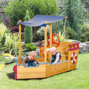 Wooden Pirate Ship Sandbox with Cover, Rudder, and Storage Bench Magic Cars 10