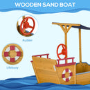Wooden Pirate Ship Sandbox with Cover, Rudder, and Storage Bench Magic Cars 4