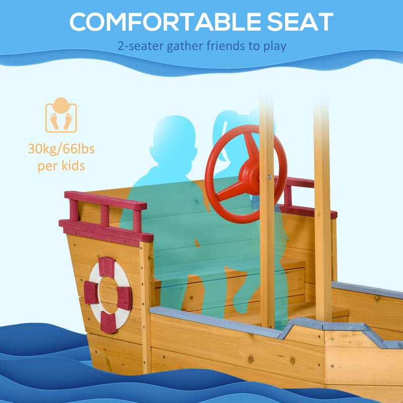 Wooden Pirate Ship Sandbox with Cover, Rudder, and Storage Bench Magic Cars 8