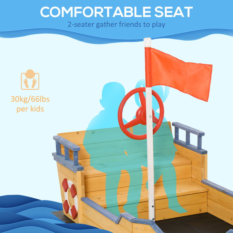 Wooden Kids Pirate Ship Sandbox with Bench Seating and Storage for Outdoor Play Magic Cars 3