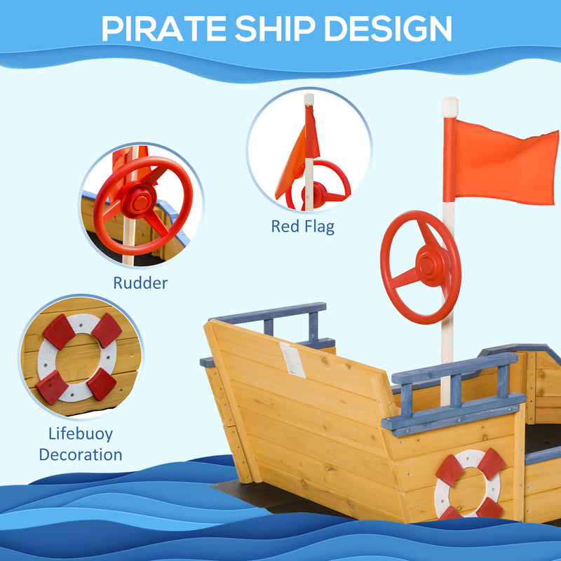 Wooden Kids Pirate Ship Sandbox with Bench Seating and Storage for Outdoor Play Magic Cars 5