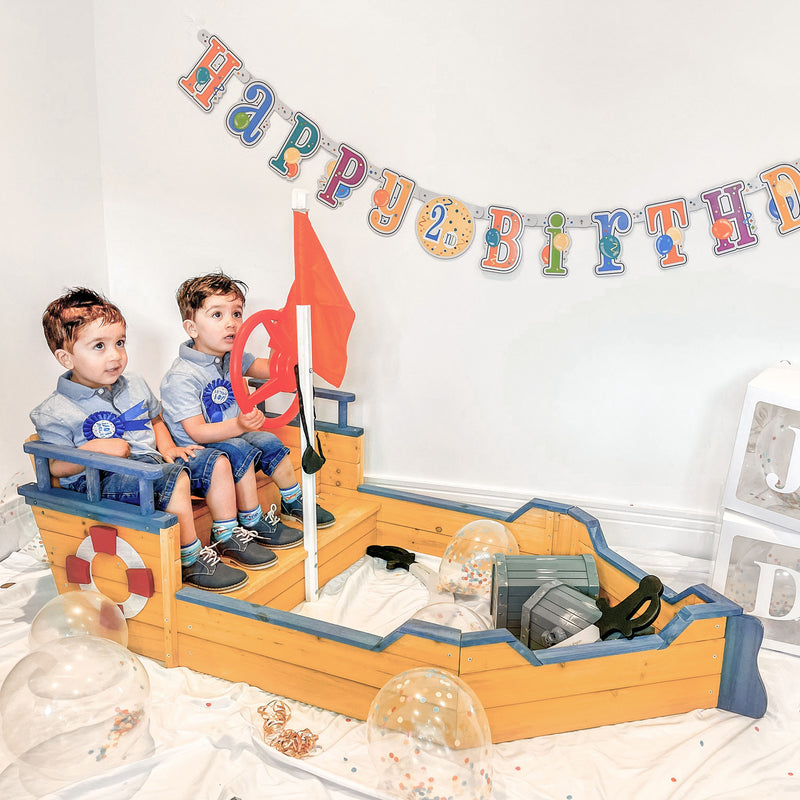 Wooden Kids Pirate Ship Sandbox with Bench Seating and Storage for Outdoor Play Magic Cars 7