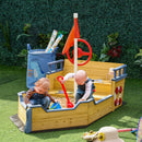 Wooden Kids Pirate Ship Sandbox with Bench Seating and Storage for Outdoor Play Magic Cars 8