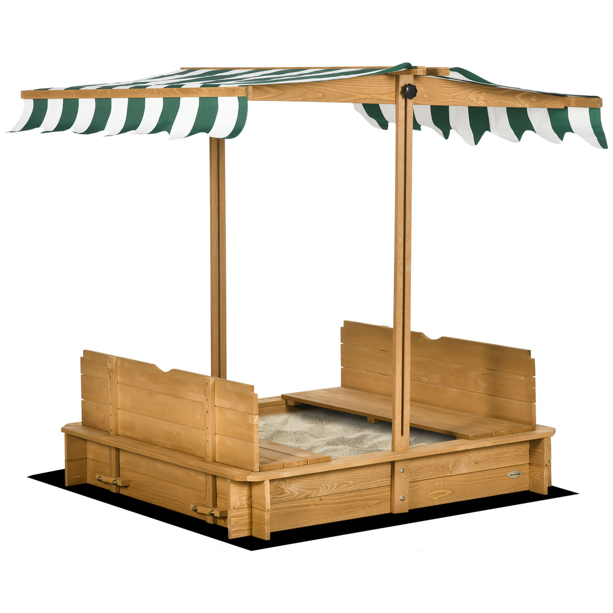 Wooden Kids Sandbox with Cover and Foldable Bench for Outdoor Play