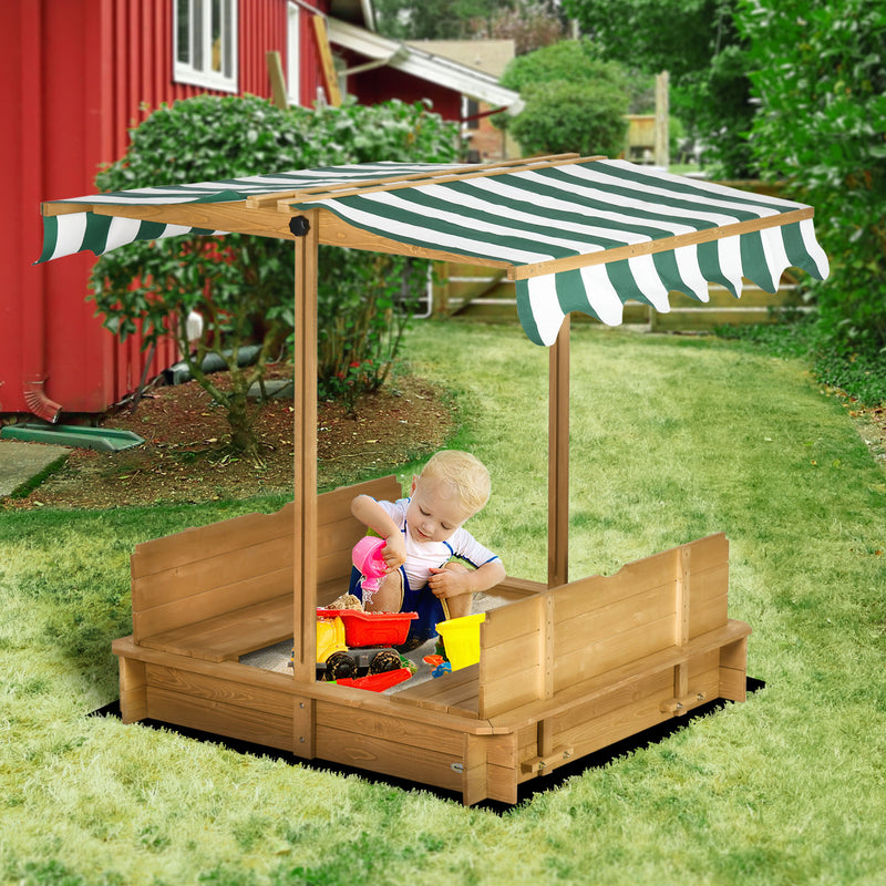 Wooden Kids Sandbox with Cover and Foldable Bench for Outdoor Play Magic Cars 10