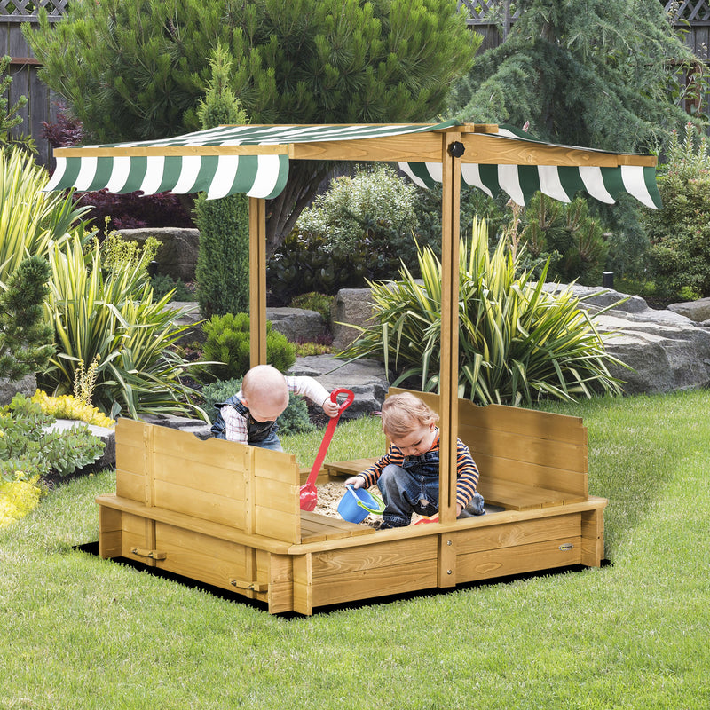 Wooden Kids Sandbox with Cover and Foldable Bench for Outdoor Play Magic Cars 1