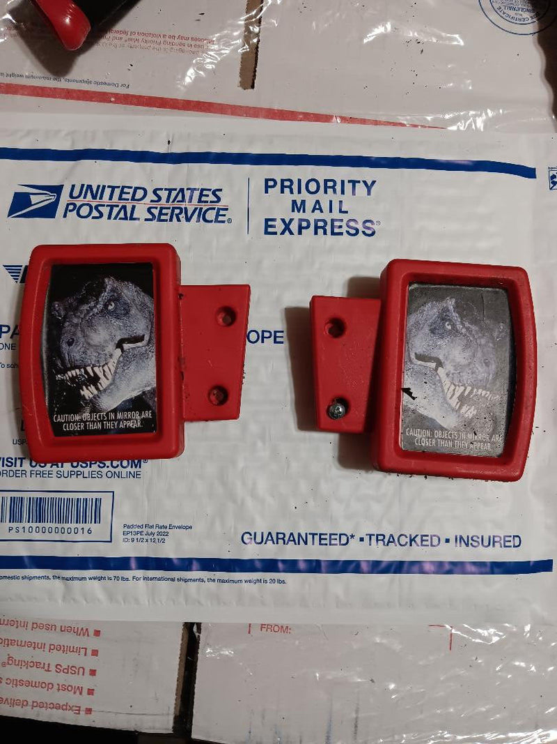 Pair of Red Power Wheels Jeep Wrangler with Jurassic Park Mirrors Magic Cars Variant 0