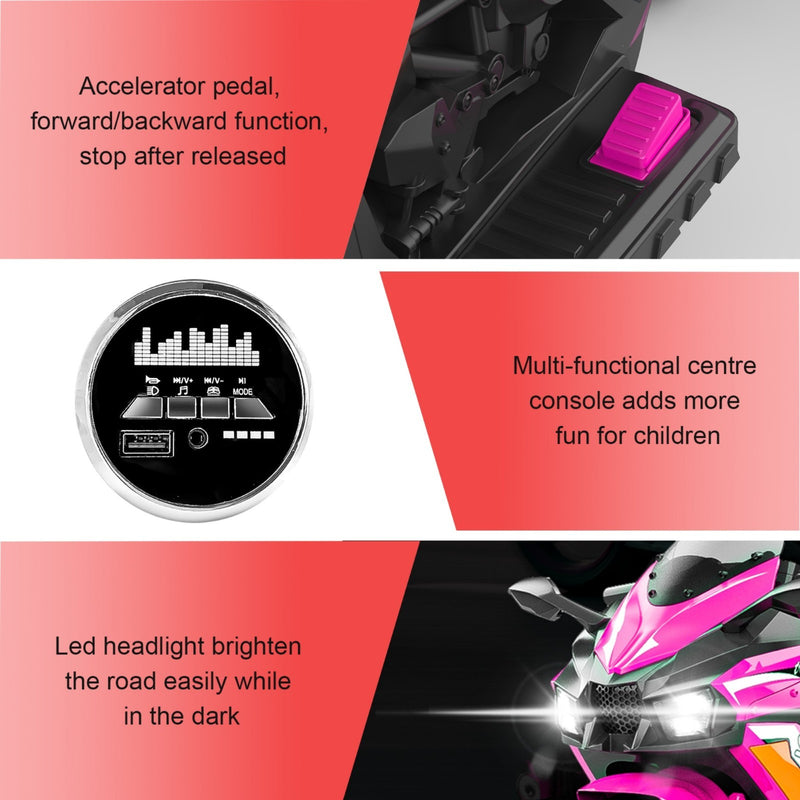 12V Pink Electric Three-Wheel Battery-Powered Ride-On Motorcycle for Kids Magic Cars 8