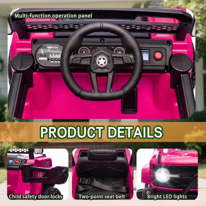 Pink 12V Electric Kids Ride-On Jeep Truck Toy with 6-Wheel Suspension and Remote Control Magic Cars 4
