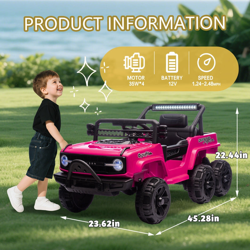 Pink 12V Electric Kids Ride-On Jeep Truck Toy with 6-Wheel Suspension and Remote Control Magic Cars 5
