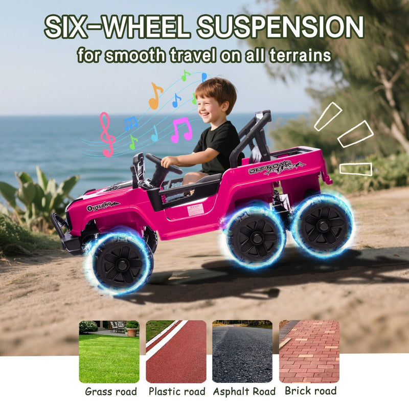 Pink 12V Electric Kids Ride-On Jeep Truck Toy with 6-Wheel Suspension and Remote Control Magic Cars 6