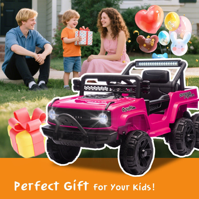 Pink 12V Electric Kids Ride-On Jeep Truck Toy with 6-Wheel Suspension and Remote Control Magic Cars 7