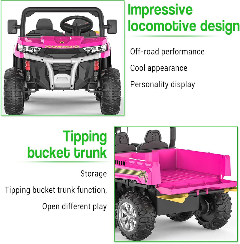 24V Pink 2-Seater Electric Ride-On Kids Dump Truck 4WD Off-Road with Remote Control Magic Cars 1