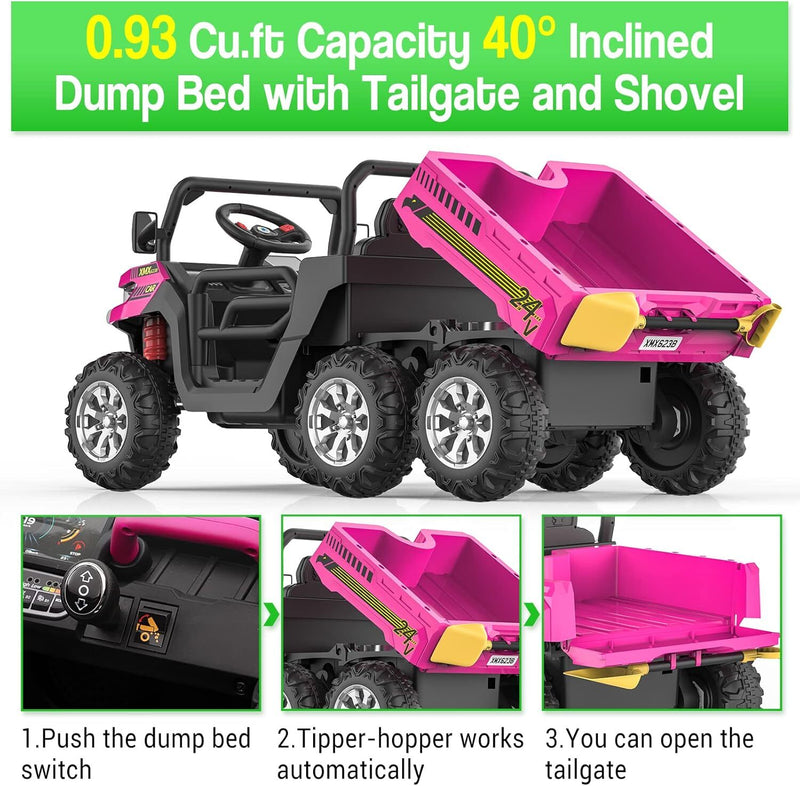 24V Pink 2-Seater Electric Ride-On Kids Dump Truck 4WD Off-Road with Remote Control Magic Cars 2