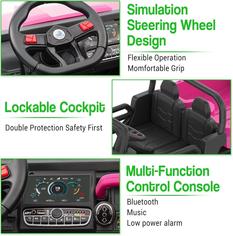24V Pink 2-Seater Electric Ride-On Kids Dump Truck 4WD Off-Road with Remote Control Magic Cars 3