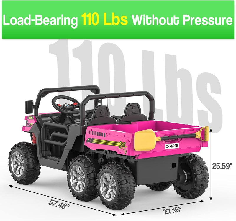 24V Pink 2-Seater Electric Ride-On Kids Dump Truck 4WD Off-Road with Remote Control Magic Cars 5
